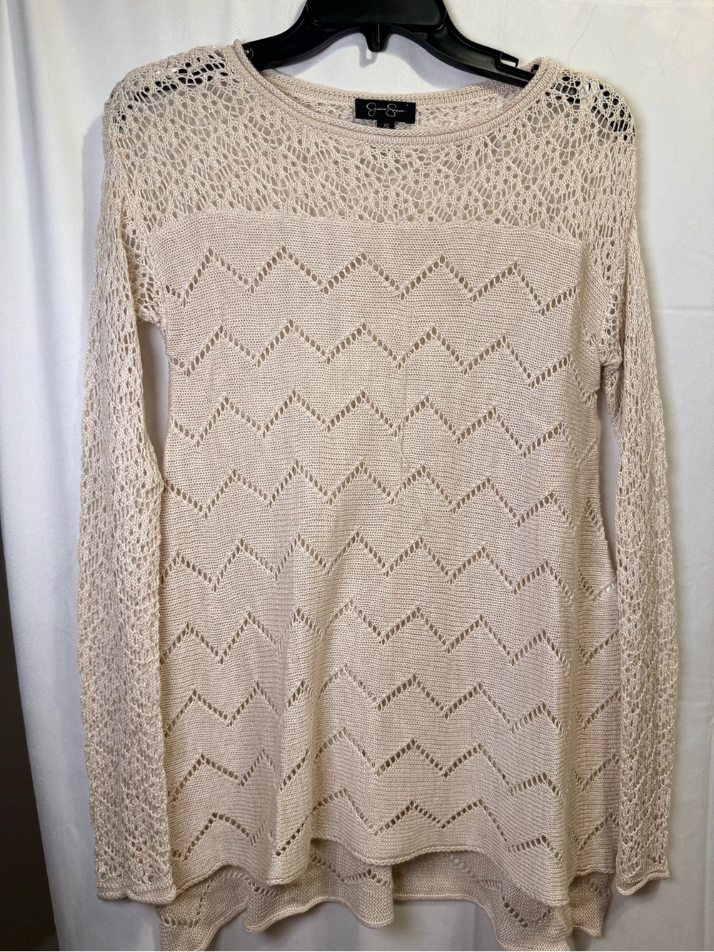 XS Jessica Simpson Beige Open-Knit Long Sleeve Tunic Top